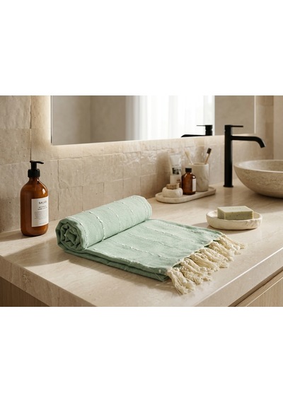 Ludıa %100 Pamuklu Çizgili Yeşil Peştemal Havlu Banyo Ve Plaj Havlusu 90x185 Cm