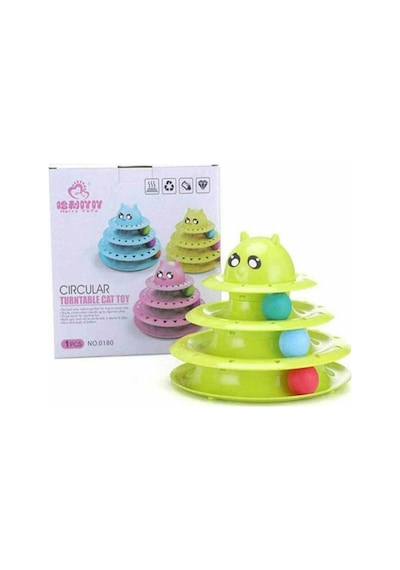 Kedi Başlıklı 3 Katlı Kedi Oyuncağı Çok Renkli