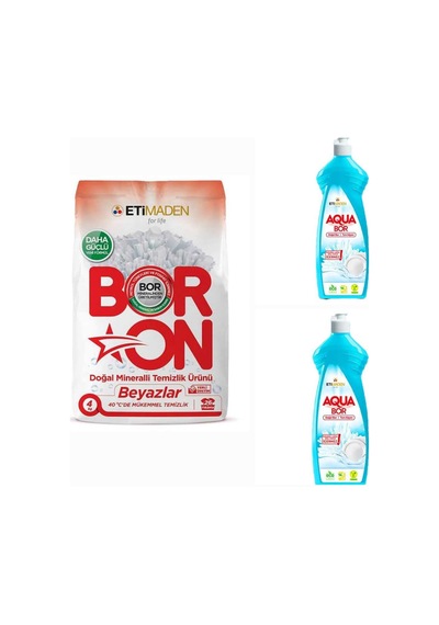 Boron Toz Deterjan Beyazlar İçin 4 Kg 26 Yıkama +2 Adet Aquabor Bulaşık Deterjanı Diğer