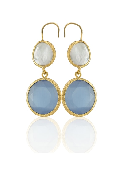 Kadir Jewellery 22 Ayar Altın Kaplama Kadın İnci Küpe -el İşçiliği Ve Hipoalerjenik Küpe Buz Mavisi 72545487