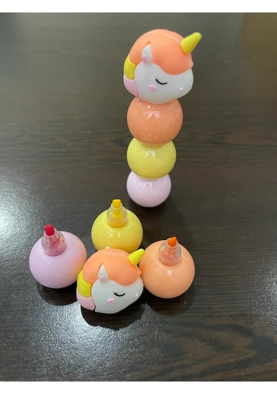 3 Renk Unıcorn Figürlü Mini Fosforlu Kalem Seti Turuncu