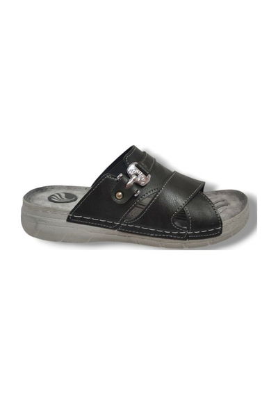 Enova M244-0105 Deri Anatomik Fashion Tokalı Erkek Terlik Siyah