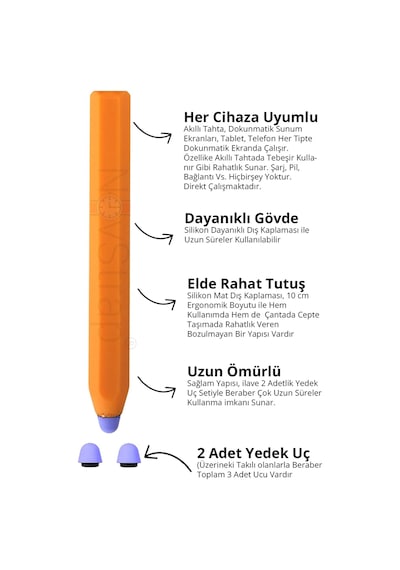 Novstrap Akıllı Tahta Kalemi + 2 Adet Yedek Uç Tüm Tablet Telefonlar İle Uyumlu Dokunmatik Kalem Çok Renkli
