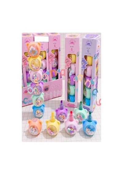 Pullu Ayıcık Yumurtlayan Fosforlu Kalem 1 Paket 5 Renk Pullu Ayıcık Figürlü İşaret Kalemi Mini 5 Li Fosforlu Kal Genel