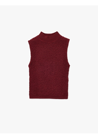 Koton Dik Yaka Dokulu Kolsuz Triko Bluz Bordo 6wak30023ht Bordo