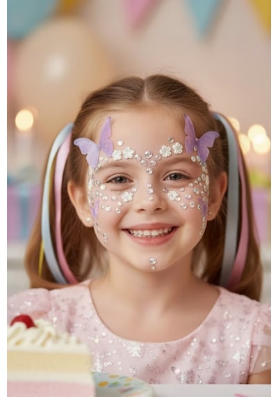 Lila Kelebek Ve Elmas Model Kız Çocuk Yüz Sticker Diğer