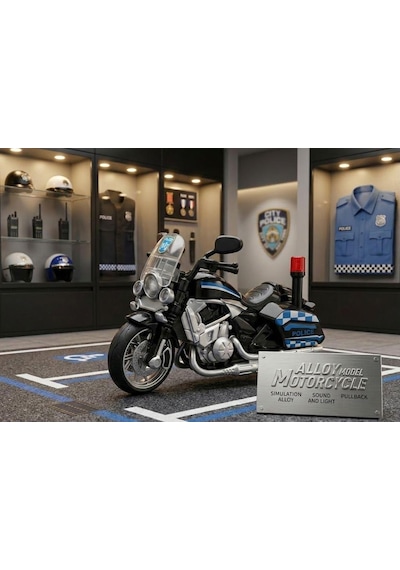 Çek Bırak 1:12 Ölçekli Sesli Ve Işıklı Polis Motosikleti - 15 Cm Oyuncak Motor Siyah Siyah
