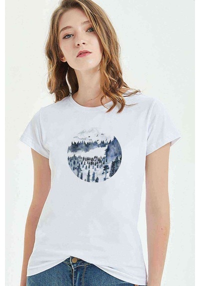 Watercolor Forest Kadın Beyaz Tshirt