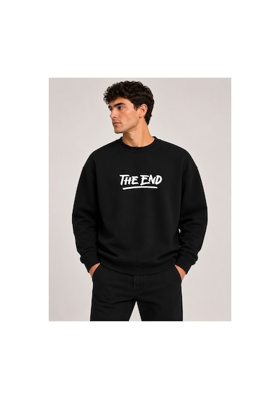 Herkesemoda The End Baskı Detaylı Bisiklet Yaka Şardonlu 2 İplik Sweatshirt Siyah