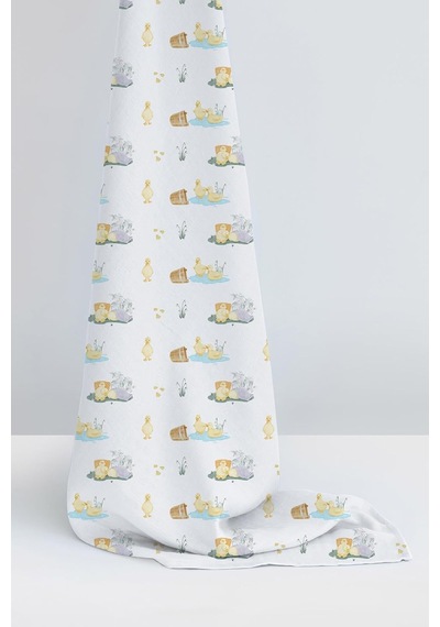 % 100 Pamuk Müslin Bebek Örtüsü 100x100 Cm Petits Canetons - Yavru Ördek Desen Throw1020