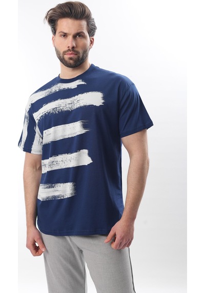 Madmext Lacivert Baskılı Regular Fit Erkek T-shirt E7107 Lacivert