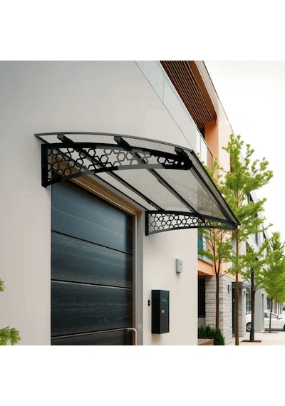 SundurmaX Pratik Metal Sundurma 120x100 Selçuklu Serisi Kapı Üstü Sundurma Antrasit - Şeffaf