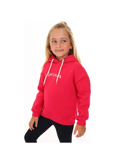 Toontoy Kız Çocuk Kapüşonlu Natural Nakışlı Sweatshirt Koyu Fuşya