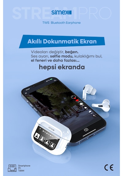 Simex Stream Pro Dijital Dokunmatik Ekranlı ANC/ENC Bluetooth 5.4 Kulak İçi Kulaklık