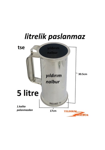 5 Litrelik Paslanmaz Süt Koyma Ölçü Kabı Litre 5 Kiloluk Tse Li P