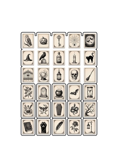 30 Adet Vintage Gotik Cadılar Bayramı Sticker Seti - Laptop Ajanda Defter İçin Çok Renkli
