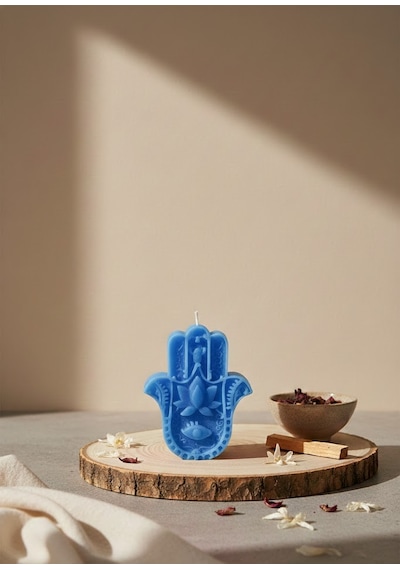 Hamsa Eli Dekoratif Mum Mavi