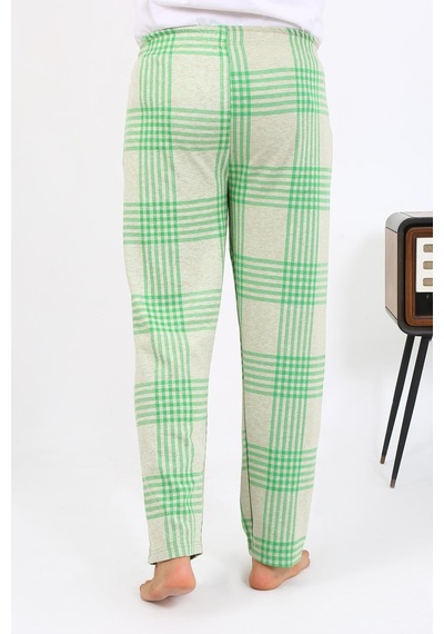 Akbeniz Erkek Ekoseli Desen Penye Tek Alt Pijama 27540 Yeşil
