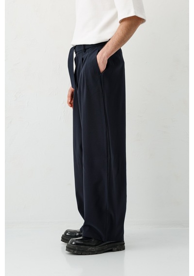 Vamos Barrel Fit Tailored Fit Kemerli Pantolon Lacivert