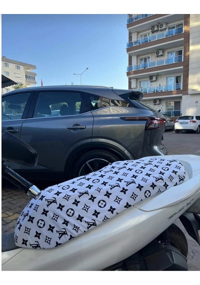 Lv Siyah Beyaz Desenli Motor Sele Kılıfı 1.kalite Likrali Penye Yıkanabilir