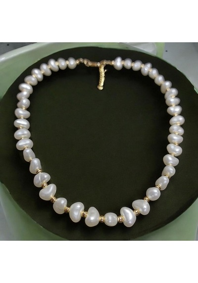 Barok İnci Kolye Altın Top Detaylı Beyaz