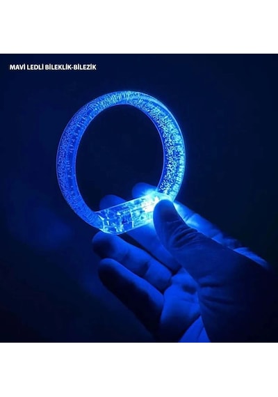 Mavi Led Işıklı Baskı Yapılabilen Pilli Bileklik Bilezik 1,5 Cm Genişlik +0