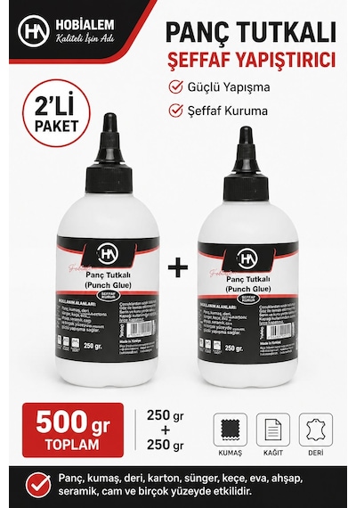 Hobialem Panç Tutkalı 500 Gr Şeffaf Punch Yapıştırıcı 250+250 Gr 2 Li Paket