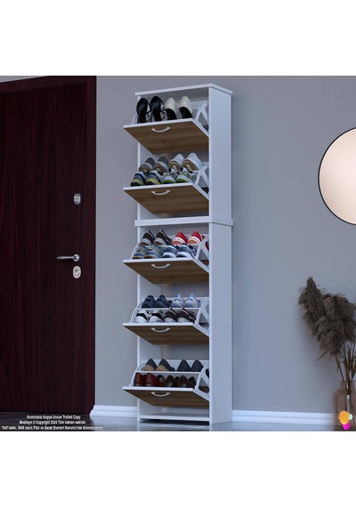 Modilayn Verve Antre 52x194x26 Cm 3 Düşer Kapak 10 Göz Bölme Ayakkabılık Meşe - Beyaz Modilayn Verve Antre 52x194x26 Cm 3 Düşer Kapak 10 Göz Bölme Ayakkabılık Meşe - Beyaz