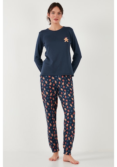 Lela Streç Regular Fit Beli Lastikli Bisiklet Yaka Bayan Pijama Takımı 65714101 Lacivert Lela Streç Regular Fit Beli Lastikli Bisiklet Yaka Bayan Pijama Takımı 65714101 Lacivert