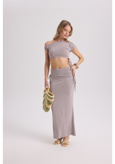 Mai Collection Mai Studios Co. Ivan Büzgülü Lila Crop Etek Takım Lila