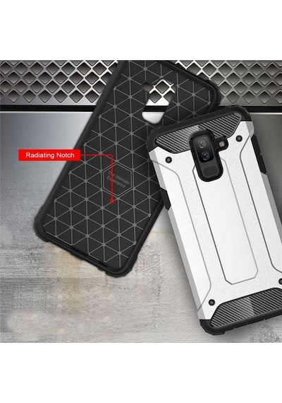 Ekılıf - Samsung Galaxy J8 Uyumlu Kılıf Çift Katman Zırh Tank Crash Military Kapak - Gold