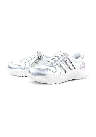 Rakerplus Hakiki Deri Gümüş Pembe Parlak Taşlı Kız Çocuk Sneakers Ayakkabı GÜMÜŞ
