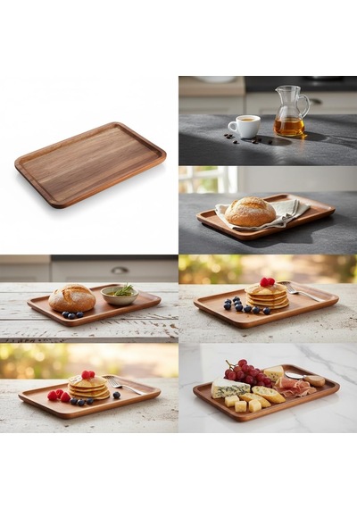 Akasya Ahşap Servis Tepsisi Ve Sunumluk 30x20 Cm Doğal Akasya Ağacı Kahvaltı, Peynir, Şarküteri Ve İkram Tab Genel