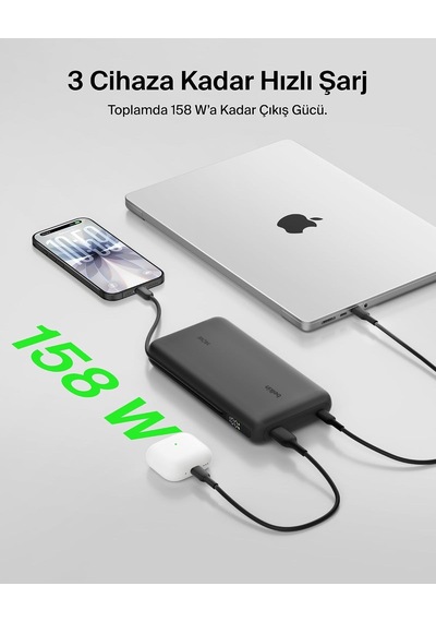 Belkin Ultracharge Pro 25000 Mah Dijital Ekranlı, 1 X Usb-c Bağlantı Noktası + Entegre Kablo, 1 X Usb-a, 158 W Pd, Powerbank Siyah Belkin Ultracharge Pro 25000 Mah Dijital Ekranlı, 1 X Usb-c Bağlantı Noktası + Entegre Kablo, 1 X Usb-a, 158 W Pd, Powerbank Siyah