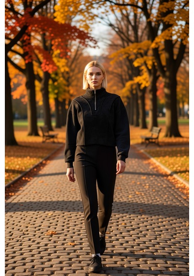 Benerly Kadın Dik Yaka Düşük Kol Fermuar Detaylı Crop Sweatshirt Fonksiyo Antrasit