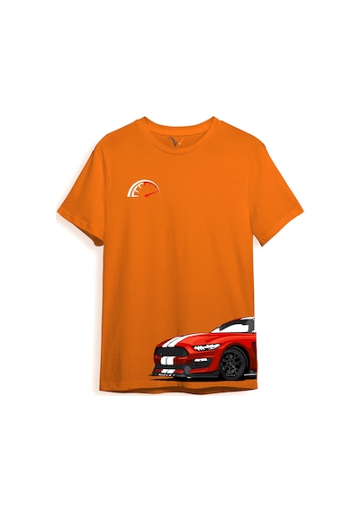 Araba Yan Detaylı Hız Limiti Baskılı Regular Fit %100 Pamuk Turuncu T-shirt Turuncu