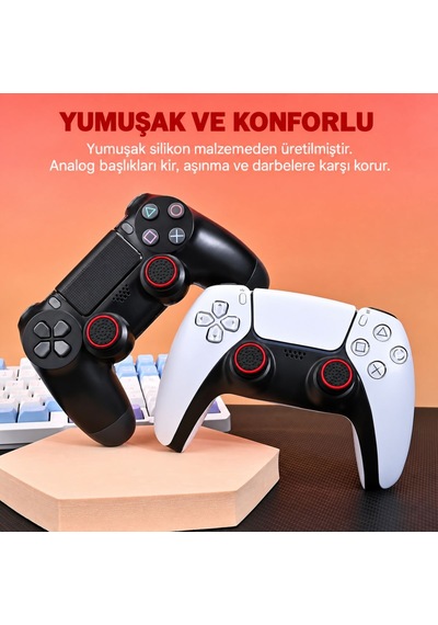 2 Adet Analog Koruyucu Silikon Kılıf Topuz Koruma Ps4 Ps5 Xbox One 360 Series Sx Switch Pro Uyumlu Kırmızı