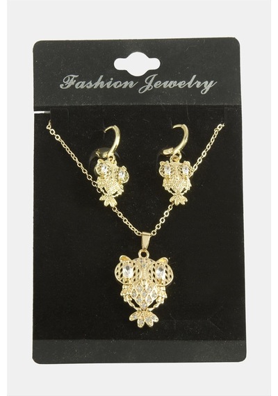 Baykuş Zirkon Taşlı Set Kolye 11