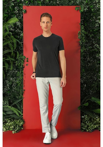 Efor Slim Fit Bisiklet Yaka %100 Pamuk Antrasit Tişört Ts 878 Antrasit