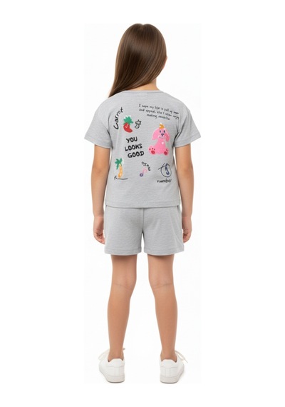 Toontoy Kids Toontoy Kız Çocuk 2'li Şortlu Takım Bisiklet Yaka Düşük Omuz Kısa Kollu Baskılı Tişört - Beli Lastikli Bağlamalı Cepli Şort 25016 Gri Toontoy Kids Toontoy Kız Çocuk 2'li Şortlu Takım Bisiklet Yaka Düşük Omuz Kısa Kollu Baskılı Tişört - Beli Lastikli Bağlamalı Cepli Şort 25016 Gri