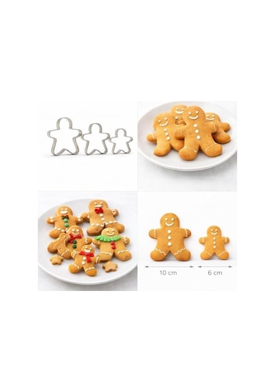 3 Lü Adam Kurabiye Kalıbı Seti Paslanmaz Çelik Gingerbread Figür Hamur Kesici 50 x 22