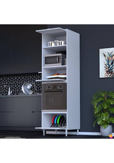 Eliusta Viramo Mikrodalga/ankastre Fırın Dolabı 3 Kapaklı Depolama Alanlı 60x217x56 Cm Modüler Dolap Beyaz