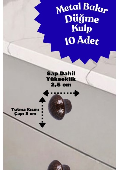 10 Adet Metal Yuvarlak Düğme Kulp - Çocuk Odası, Mutfak Ve Dolap İçin Modern Çekmece Kulbu Bakır Bakır