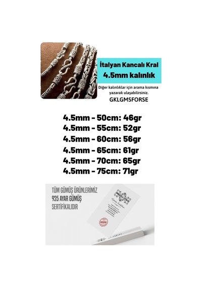 4.5mm Italyan Kancalı Kral Model 925 Ayar Gümüş Erkek Kolye Zincir 240079804