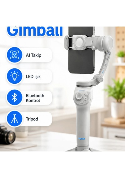 3 Eksenli Telefon Gimbali Aı Takip, Led Işık, Tripod Ve Bluetooth Kontrol