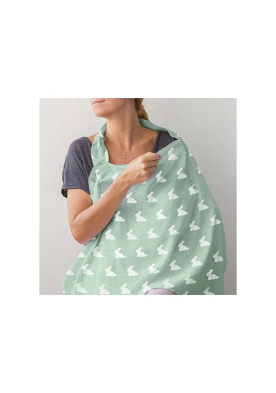 %100 Pamuk Müslin Bebek Emzirme Önlüğü - Mono Lapin Matcha Green Bbkemo-mhg-000std