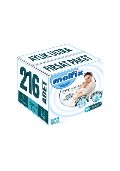 Molfix Premium Bebek Bezi Beden:1 2-5kg Yeni Doğan 216 Adet