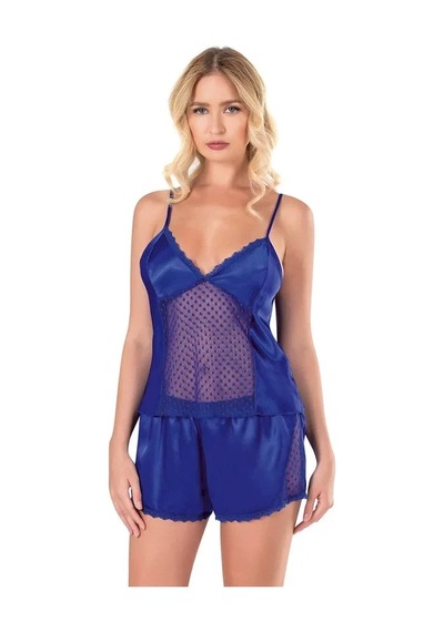 E-bulurum Kadın Saks Saten Babydoll Şort Takımı