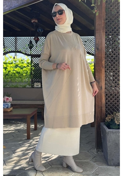 Rabia Şamlı Melda Triko Tunik Taş Çok Renkli