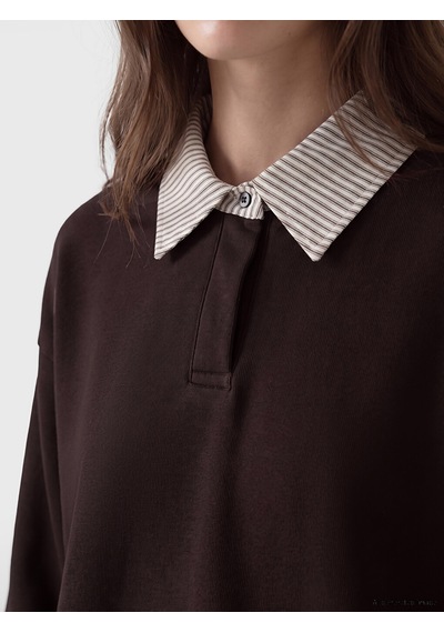 Lcw Modest Kahverengi Gömlek Yaka Kadın Sweatshirt Tunik